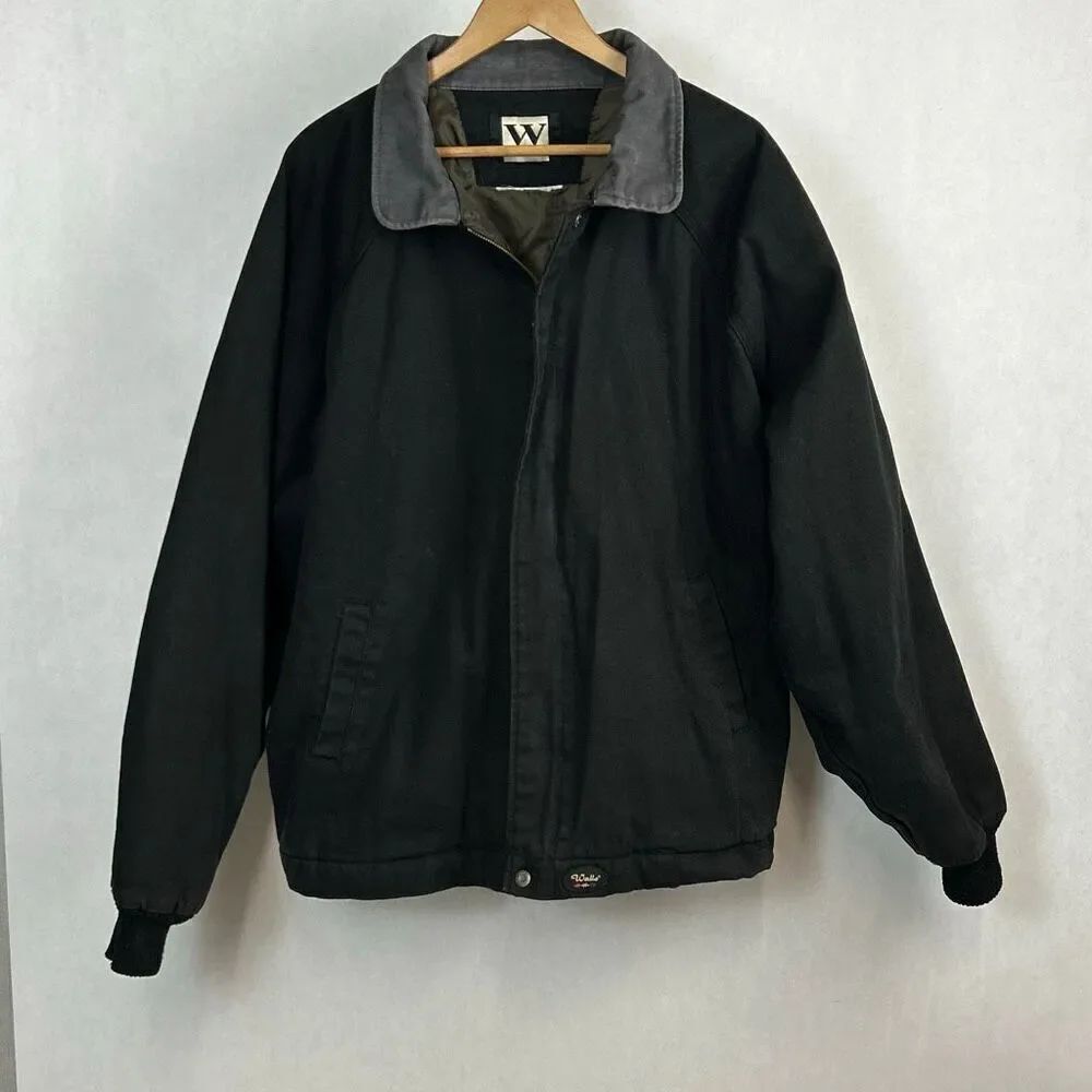 Vtg Walls Outdoor Mens Coat Size 3XL Zip Front Black Canvas Work Farm Ranch